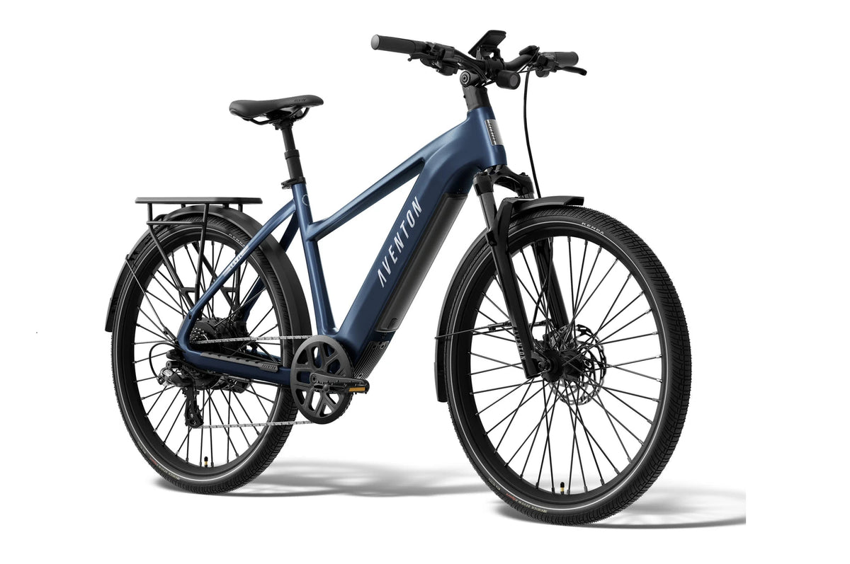 Aventon Level 4 REC in Matte Storm Blue, three-quarter view