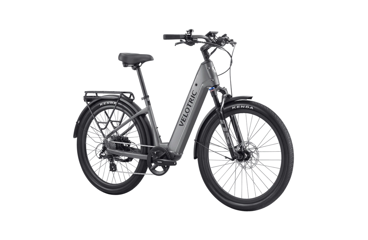 Velotric Discover 2 in Stone Gray, three-quarter view