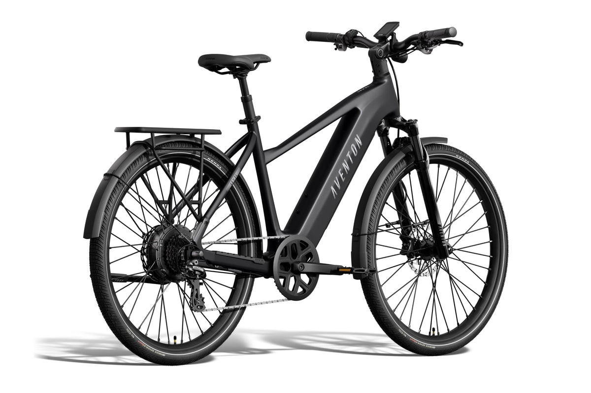 Aventon Level 4 REC in Matte Black, rear three-quarter view