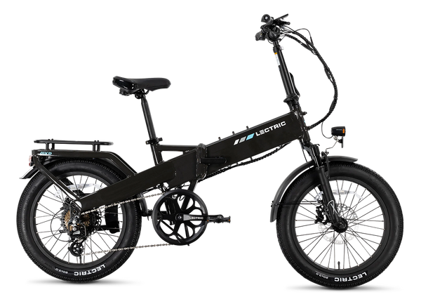 Lectric XP4 step-thru folding e-bike in black, side view