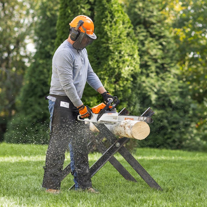 STIHL MS 162 chainsaw with 16-inch bar and chain - handle and controls