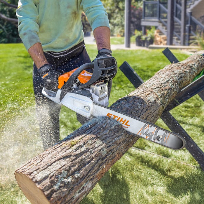STIHL MS 162 chainsaw with 16-inch bar and chain - top view