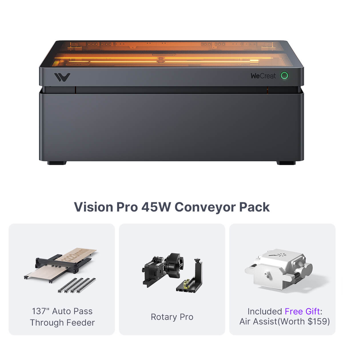WeCreat Vision Pro 45W laser - conveyor pack